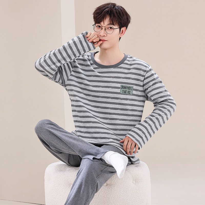 Pure cotton men's autumn long sleeved casual student plus size home suit set