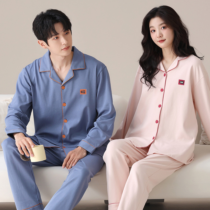 Autumn and winter couple pajamas, high-end pure cotton home clothes