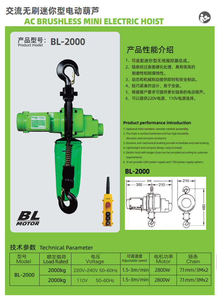 AC Brushless Mini Electric Hoist