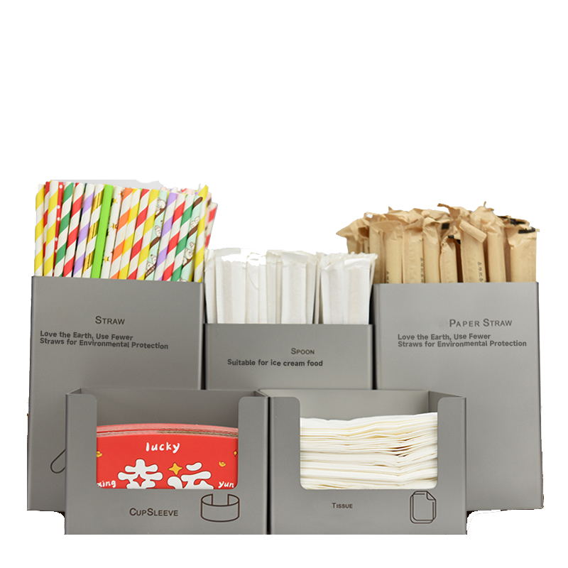 Desktop tissue cup holder box with straw holder for storage