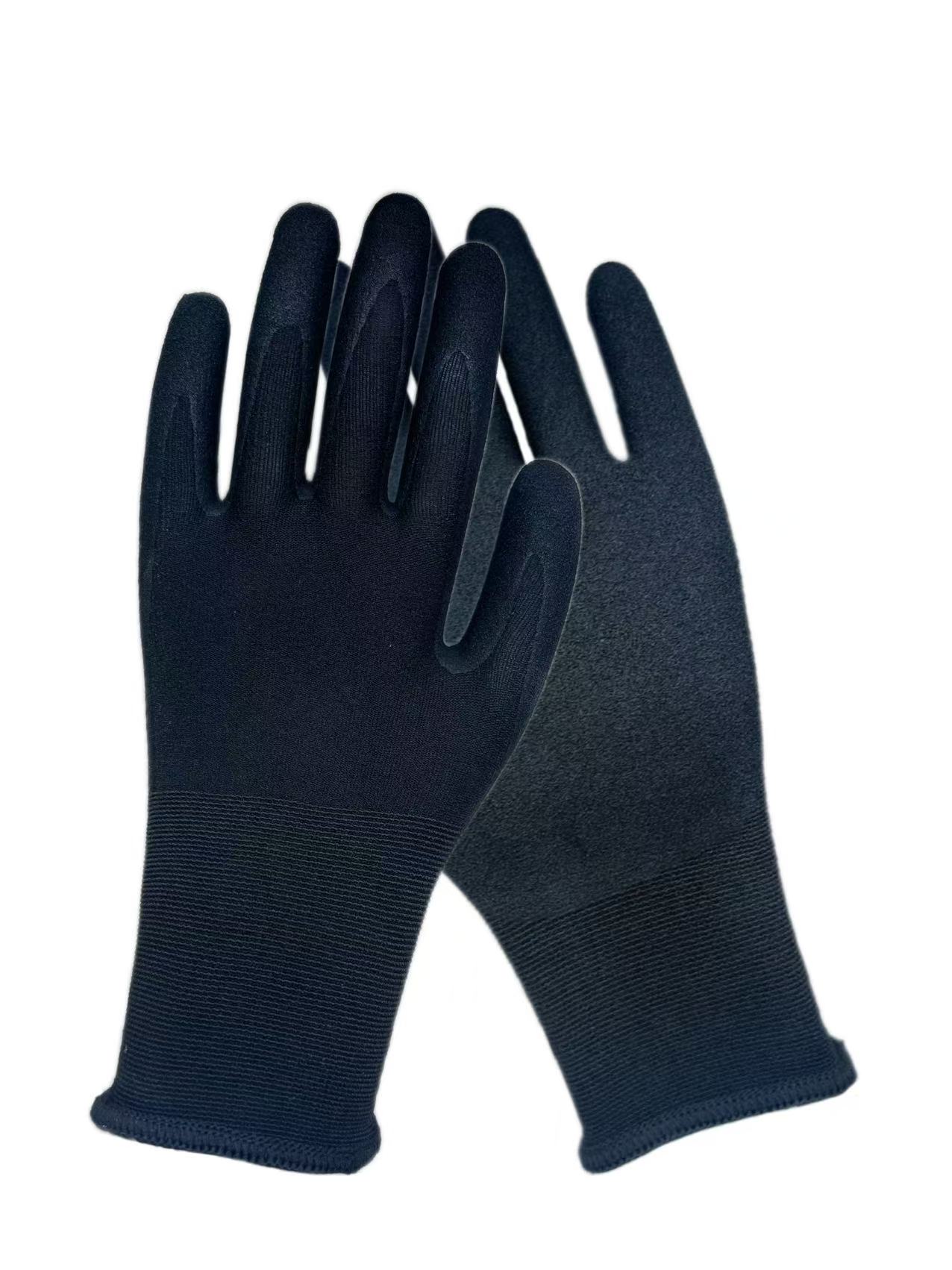 18 needle black nylon+spandex palm dipped black ultra soft nitrile matte, touch screen