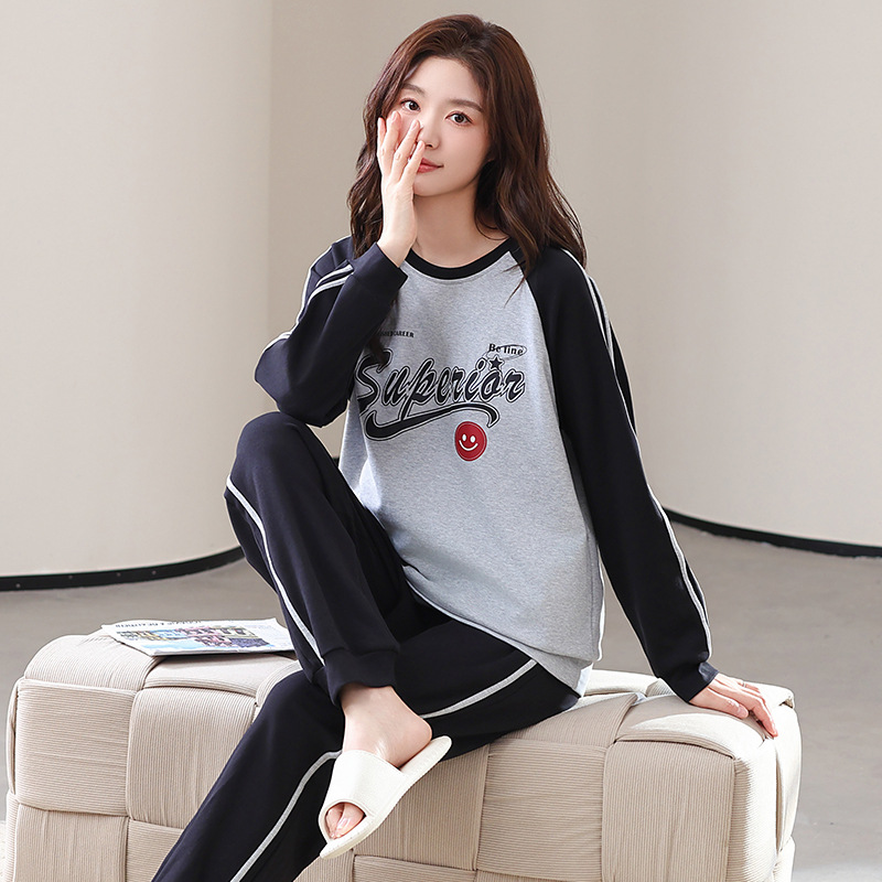 Long-sleeved long-pants set for women round neck casual sweet autumn-inspired comfortable home wear