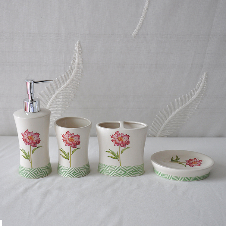 Ceramic Bathroom Accessories Set of 4Modern Bath Set With Liquid Handwash Soap Dispenser