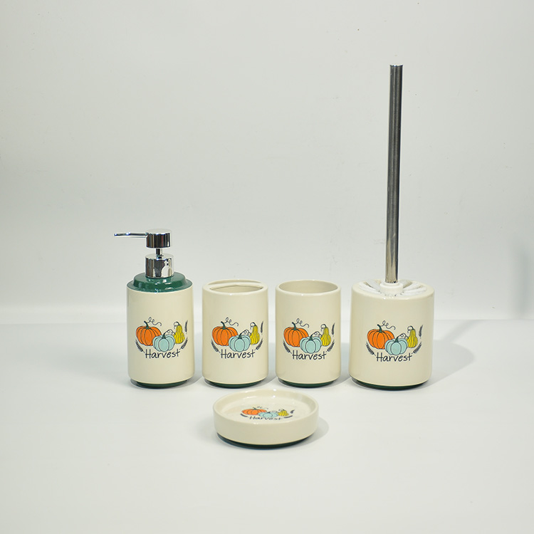 Five-piece decal ceramic bathroom set
