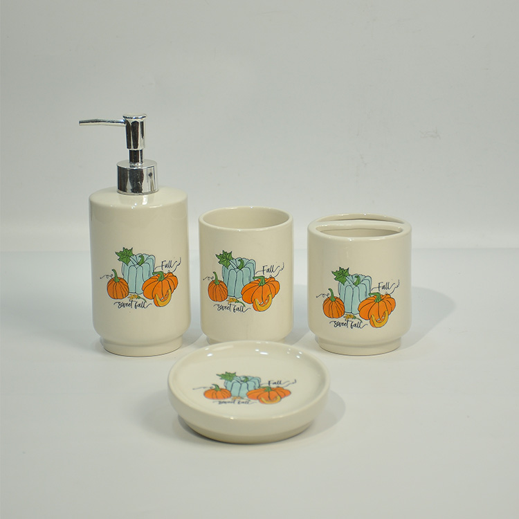 Four-piece decal ceramic bathroom set