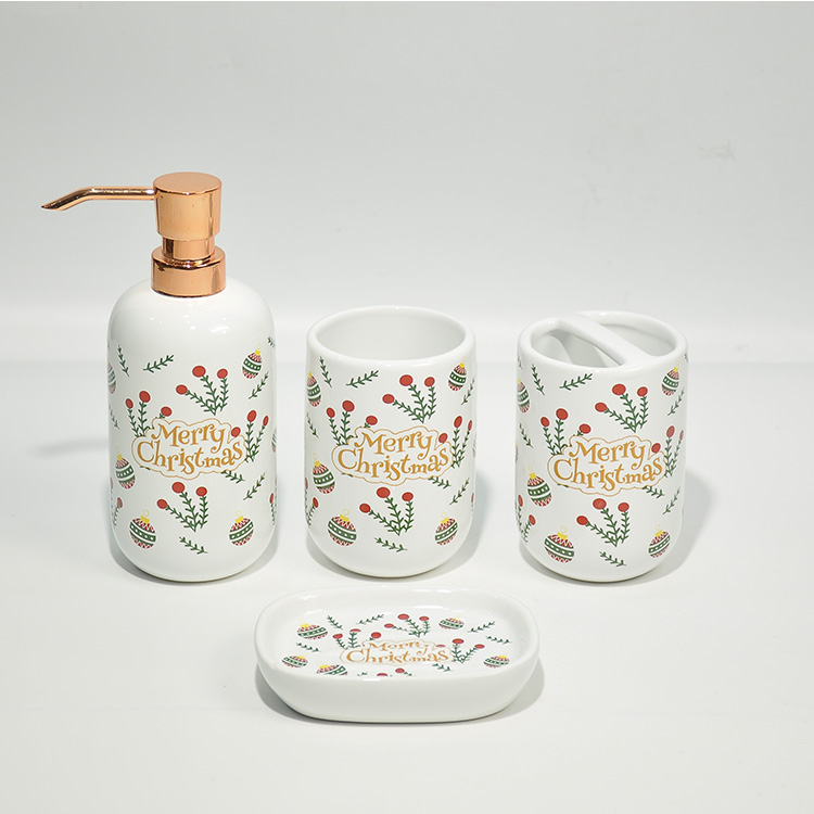 Four-piece Christmas decal ceramic bathroom set