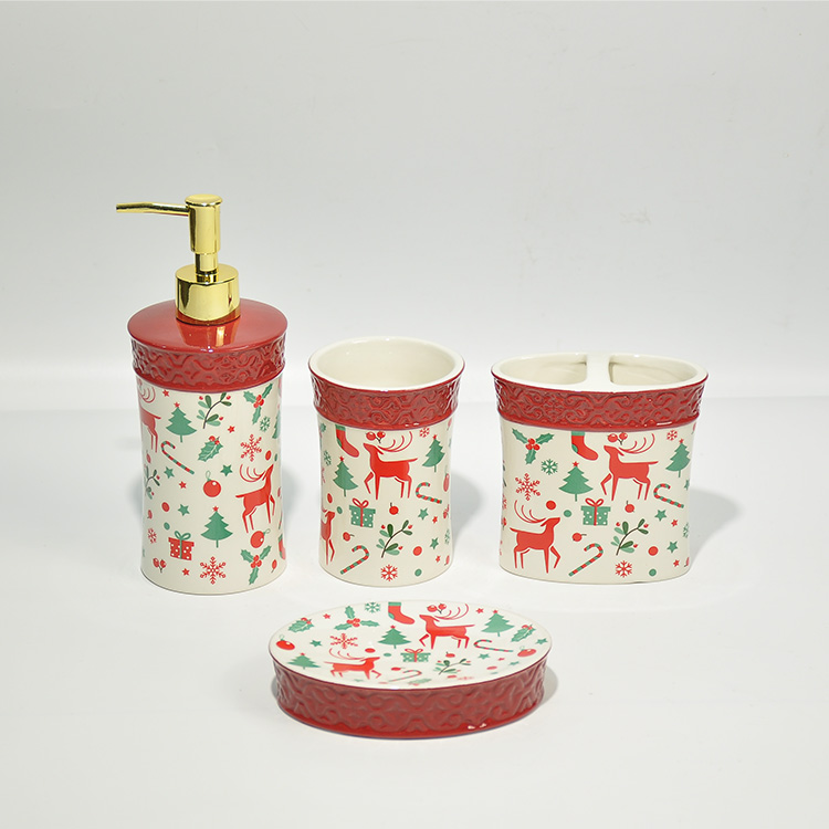 Four-piece Christmas decal ceramic bathroom set