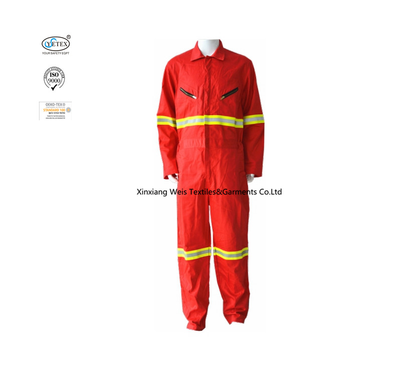 Red Fire Resistant Coveralls With Reflective Tape For Welder