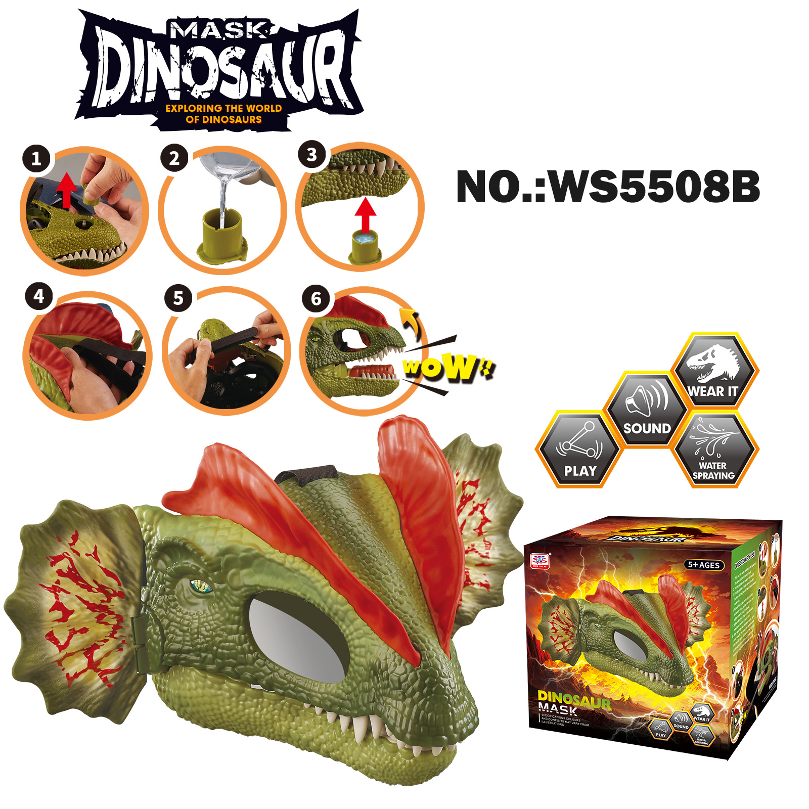 Dilophosaurus mask toy with sound and spray