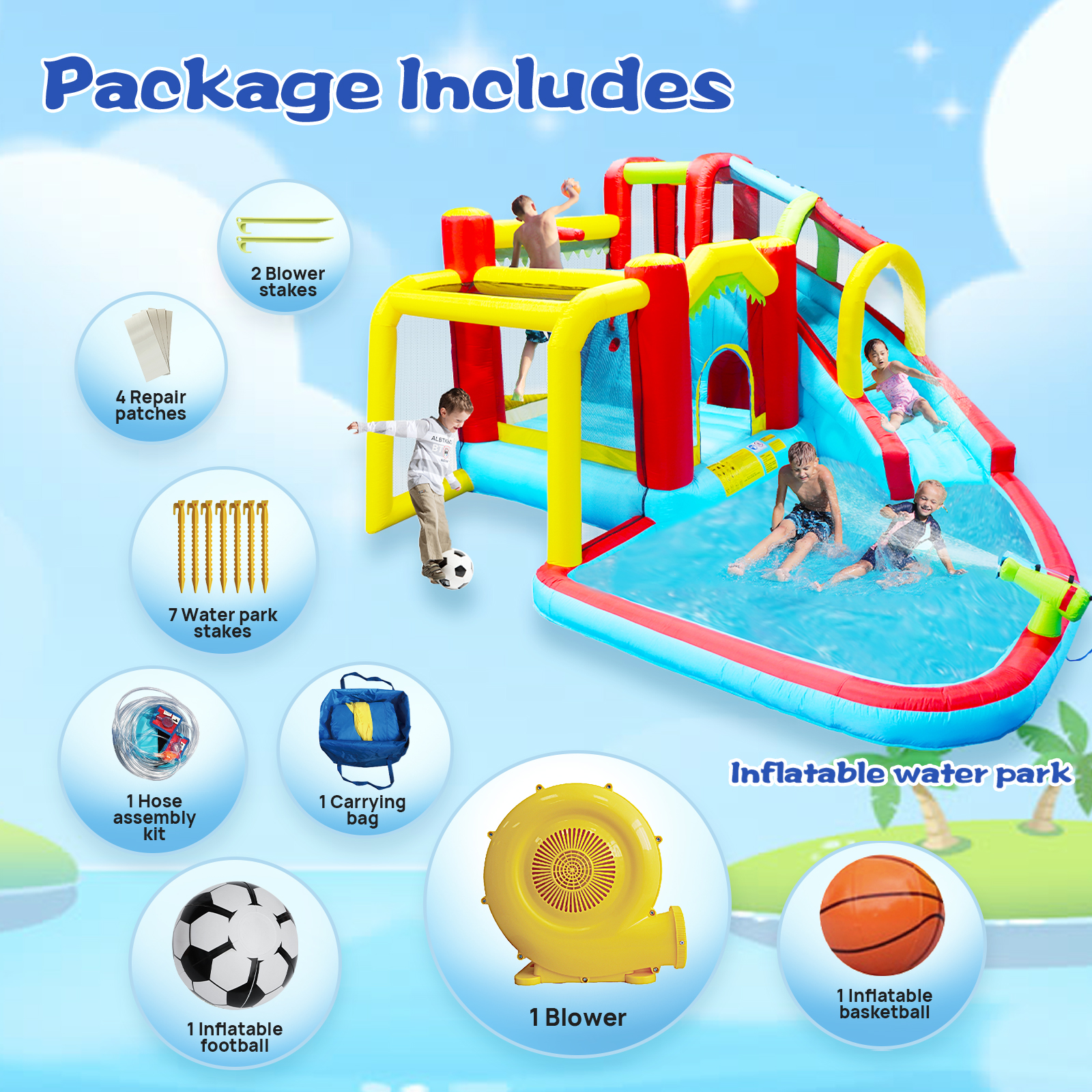 7 in1 Inflatable slide water park bouncing house outdoor Soccer garden bouncer