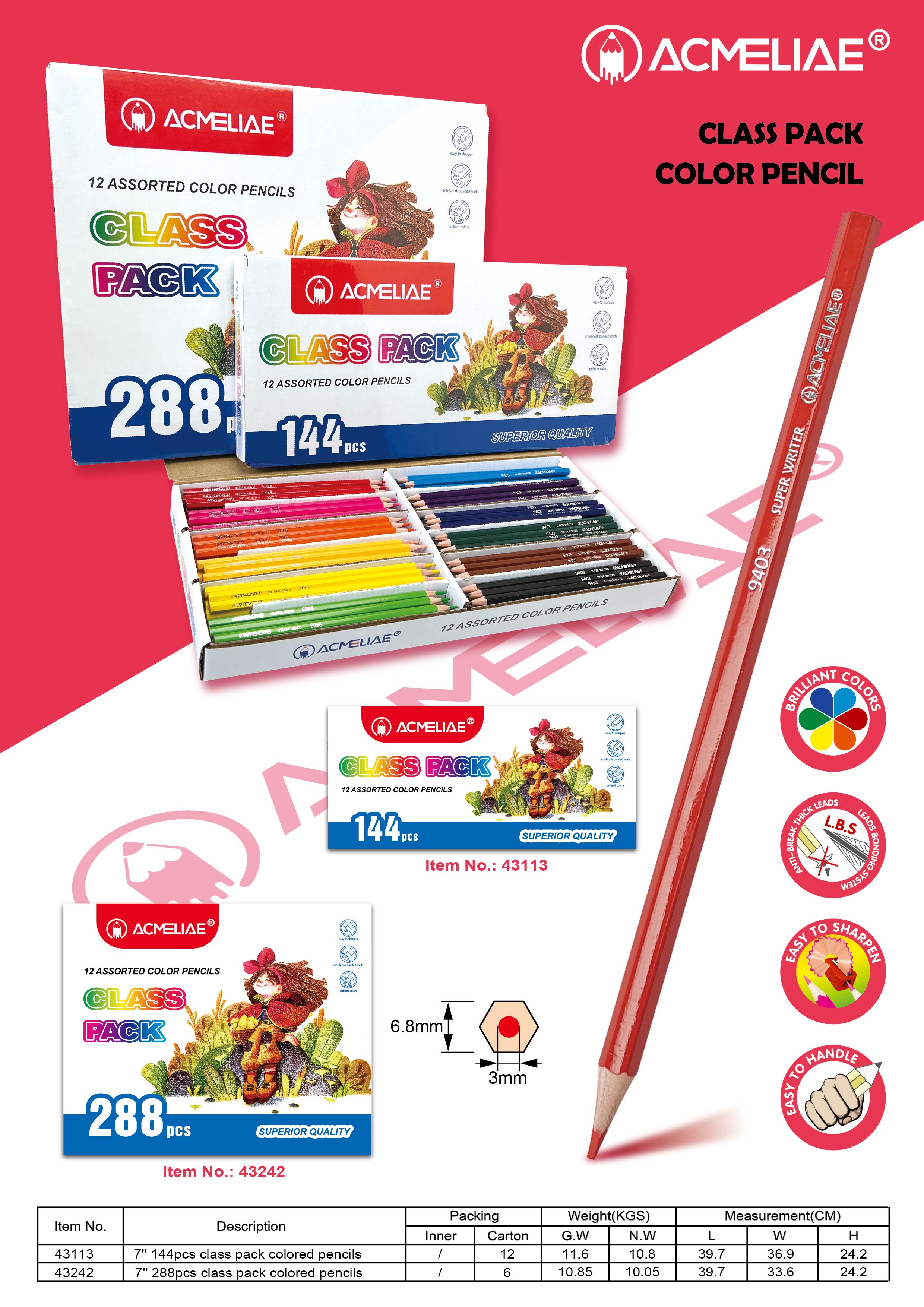 ACMELIAE 144/288 pcs class pack color pencil