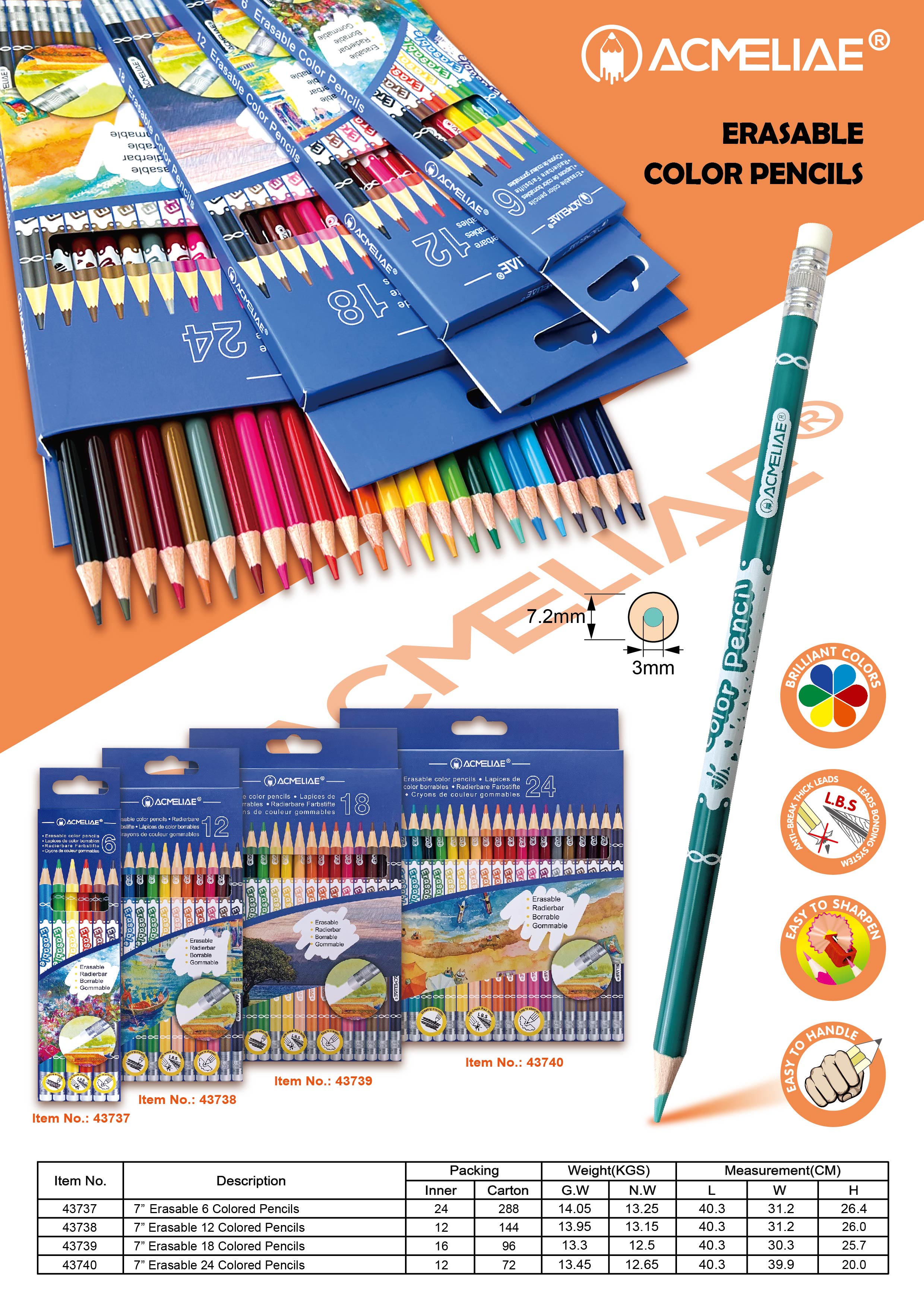 6/12/18/24C Lápices de colores / Erasable Color Pencil - Round