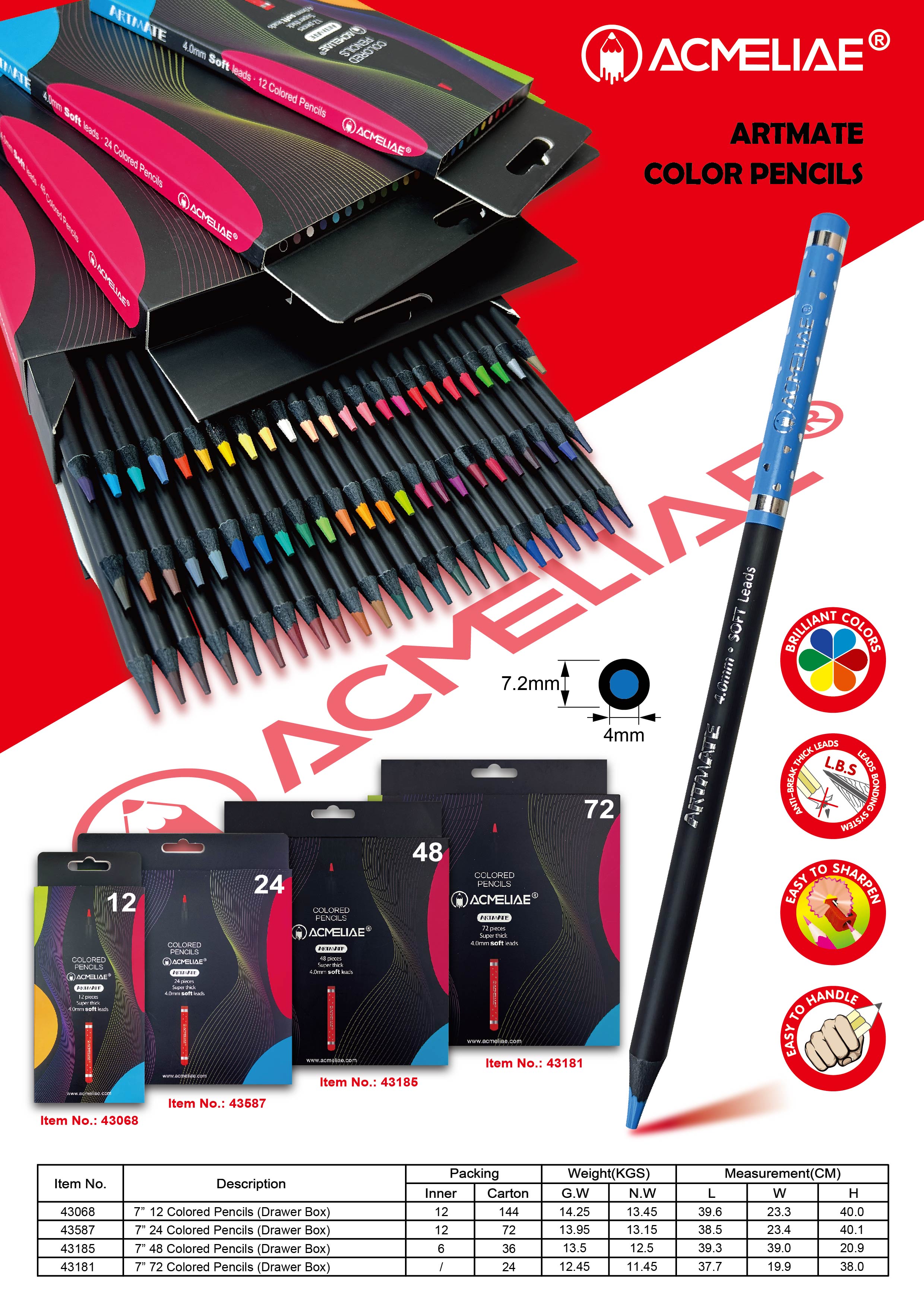 12/24/48/72 C Super Quality Black Wood Color Pencil - Round