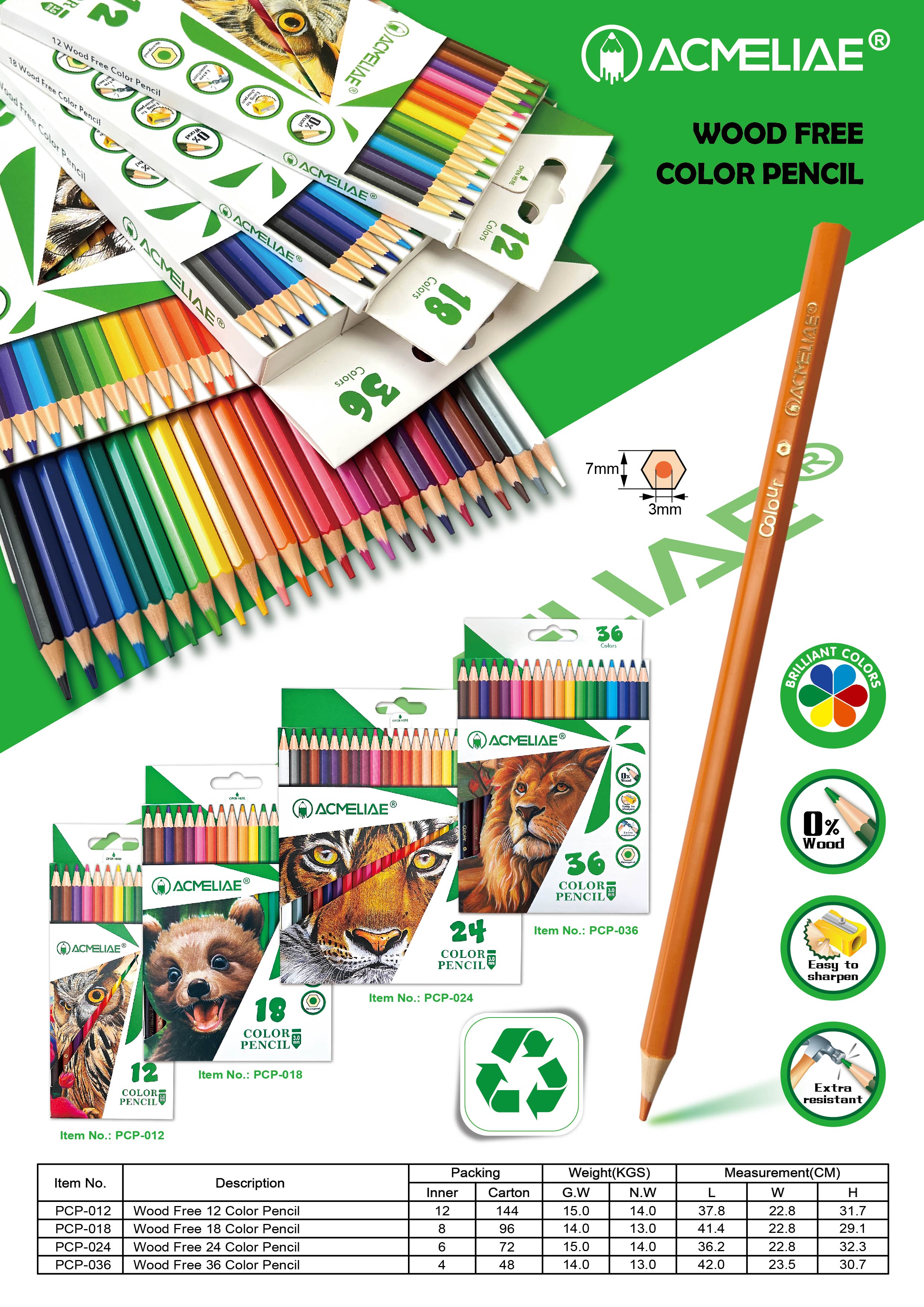 12/18/24/36 colors wood free color pencil