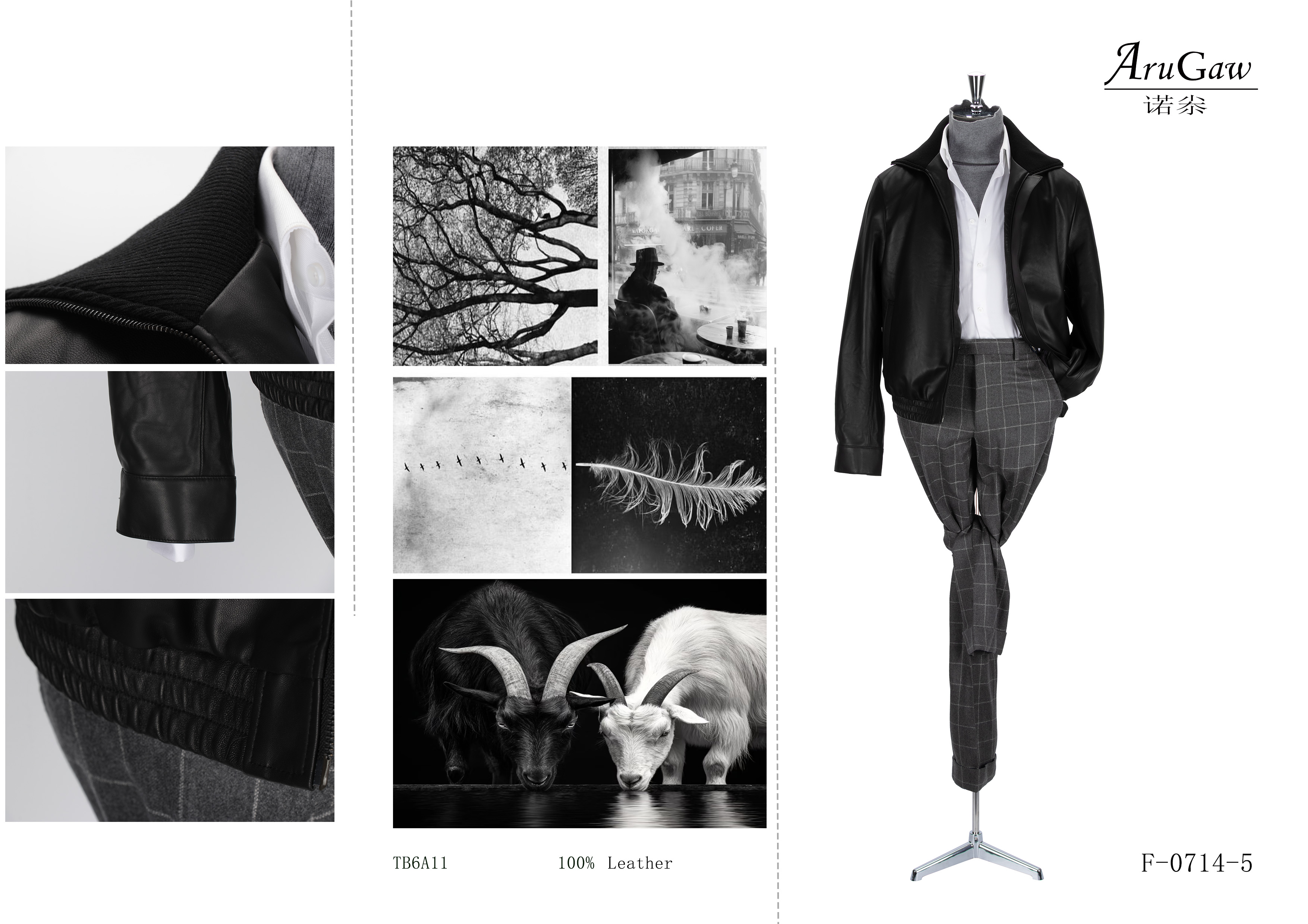 Sheepskin lapel genuine leather jacket gentleman's jacket