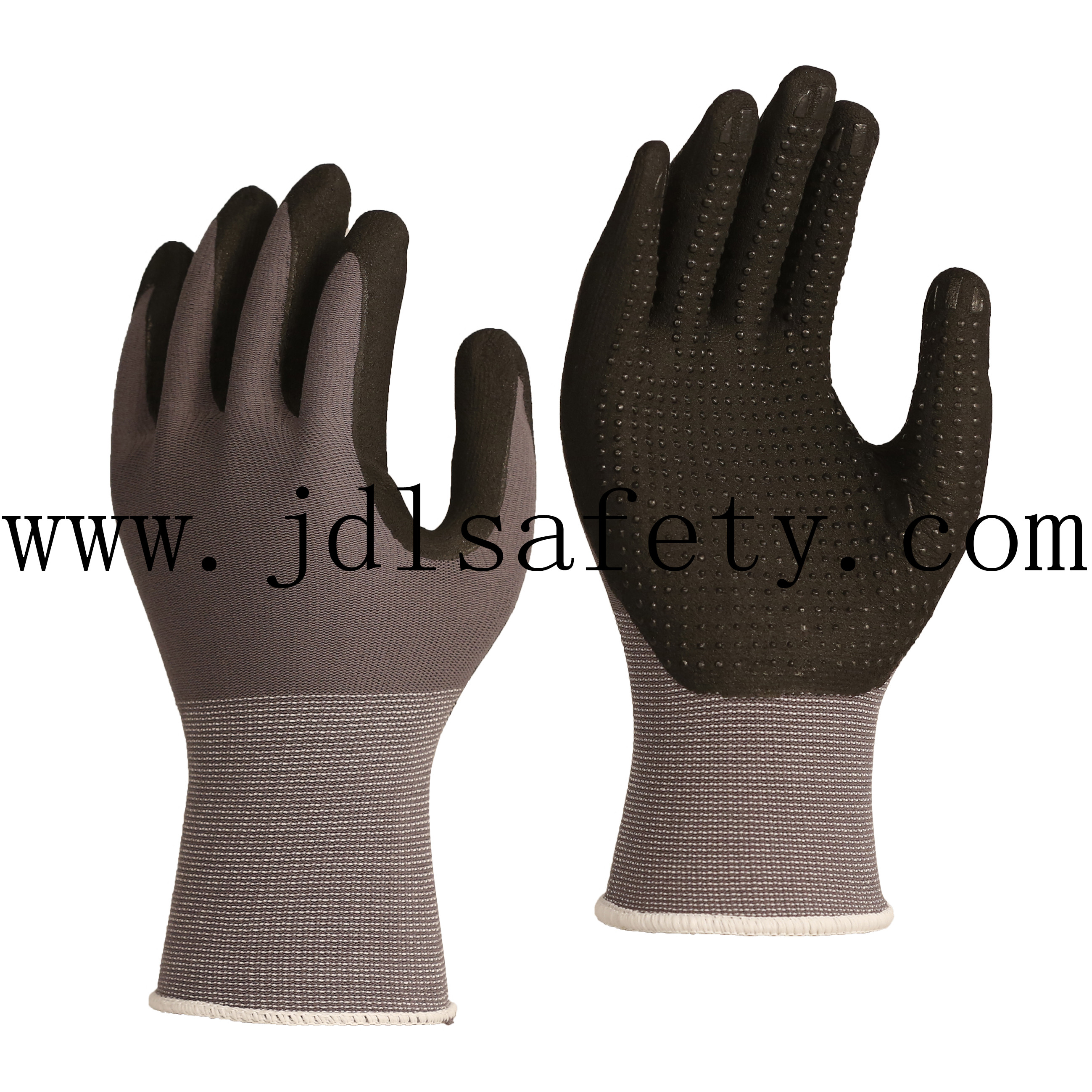 15g grey nylon & spandex shell, with black micro foam nitrile coating on palm