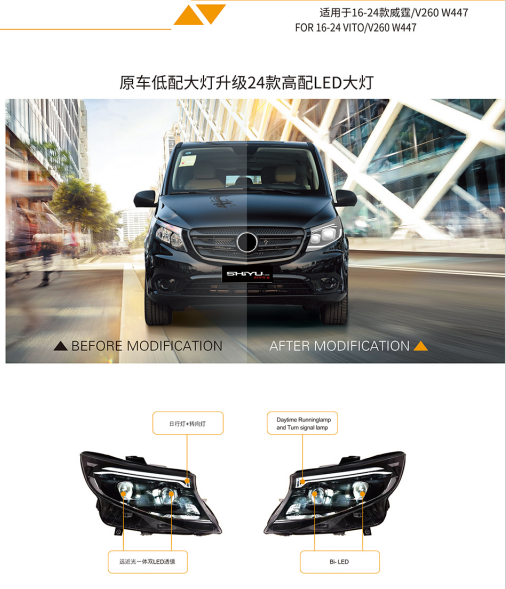 For 16-24 W447 Low To High Level Headlamp