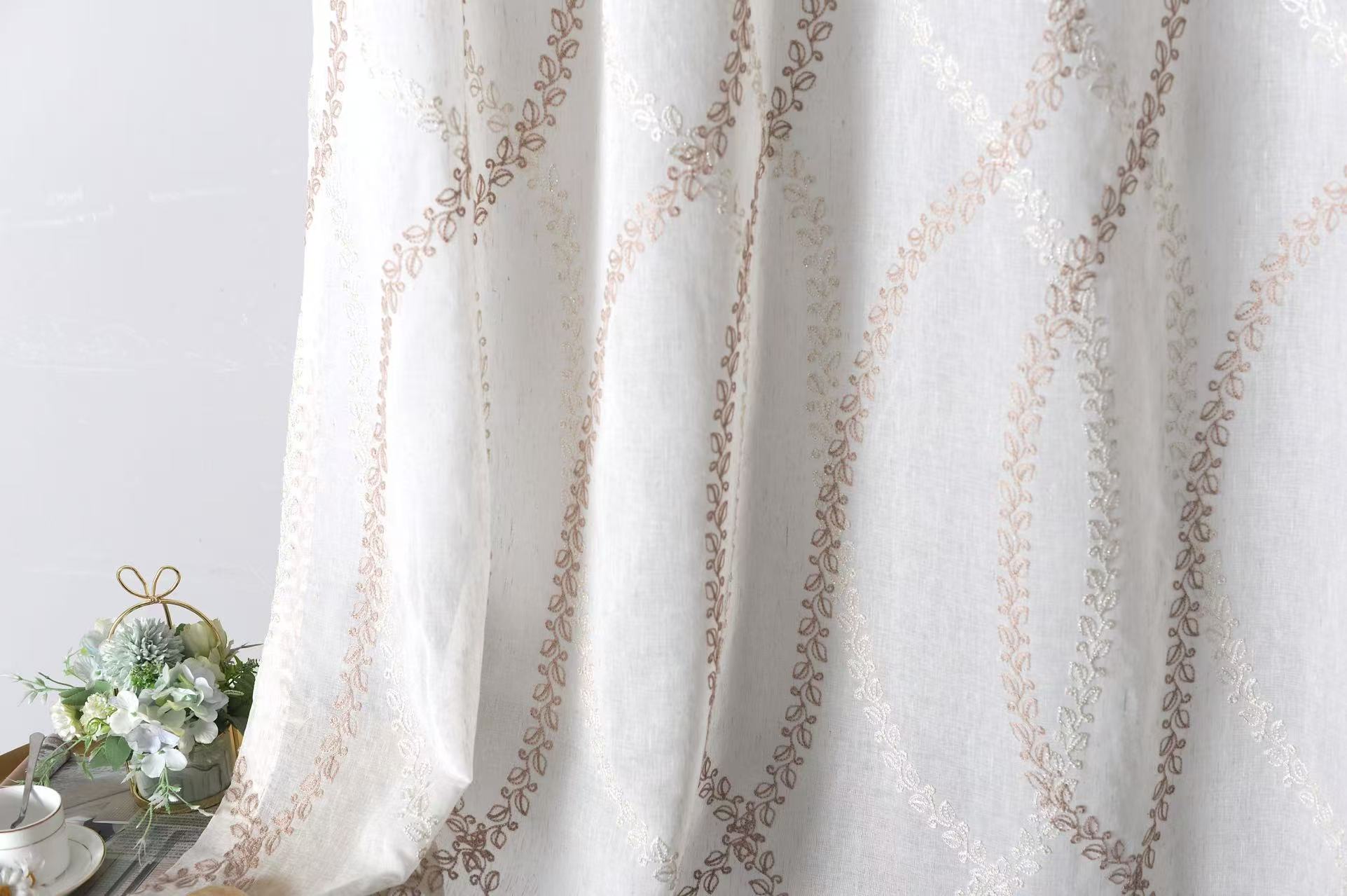 Embroidery curtain,embroidery sheer curtain,sheer curtain,cord embroidery,chenille yarn