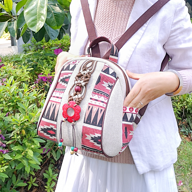 Ethnic style handmade linen woven women's backpack