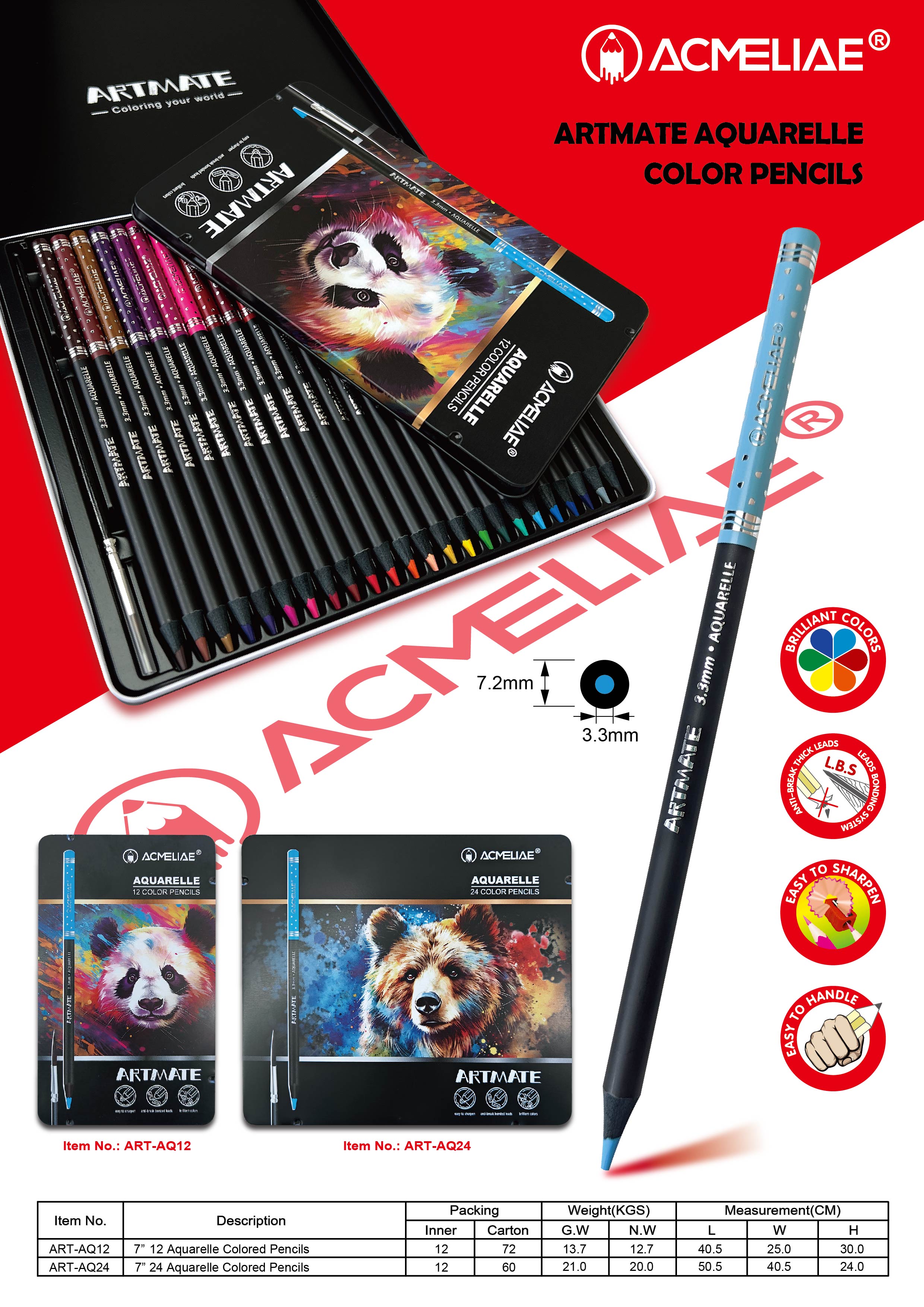 Premium water soluble color pencil tin box set of 12C 24C