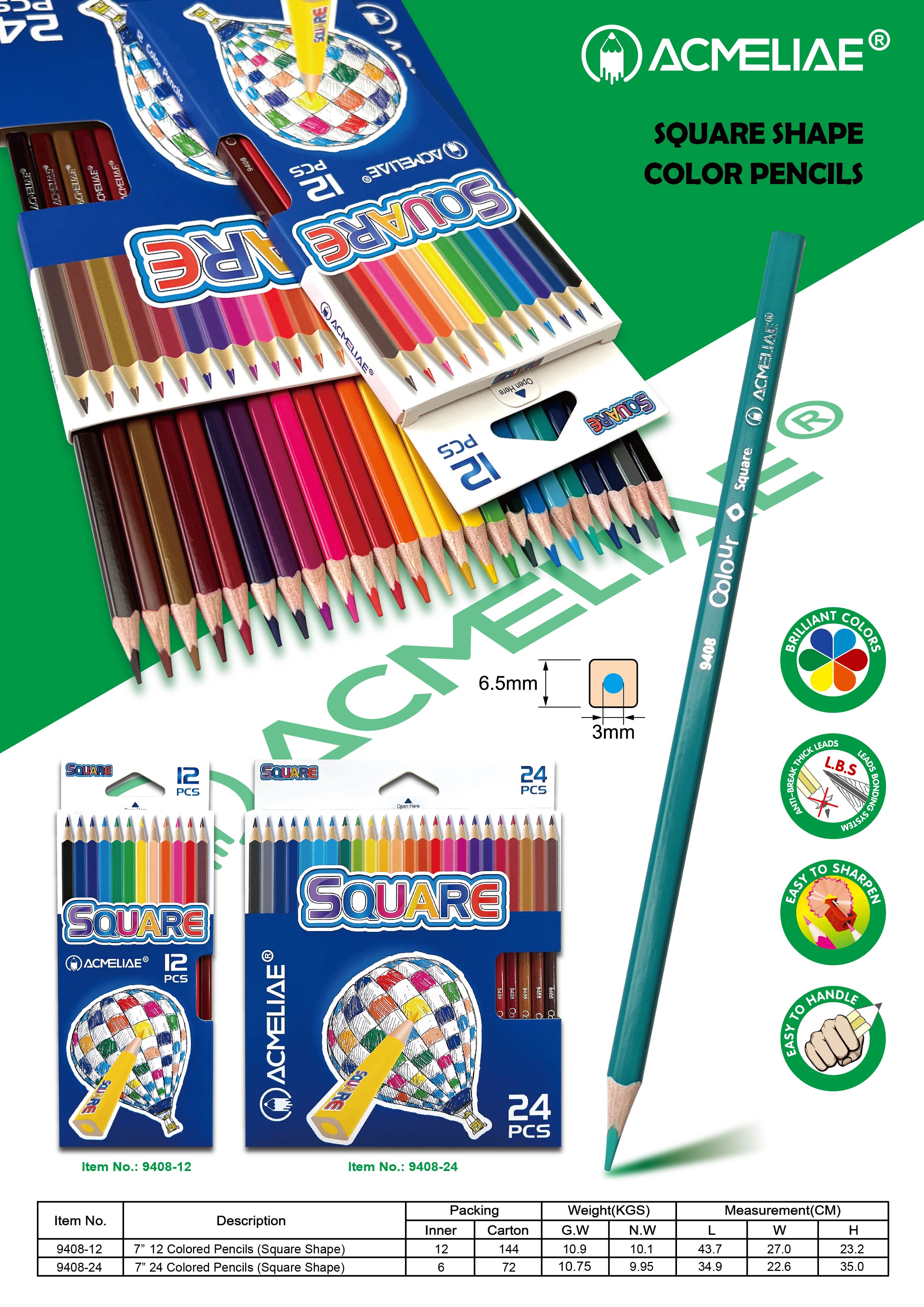 12C 24C Square Color Pencil (Spot Supply)