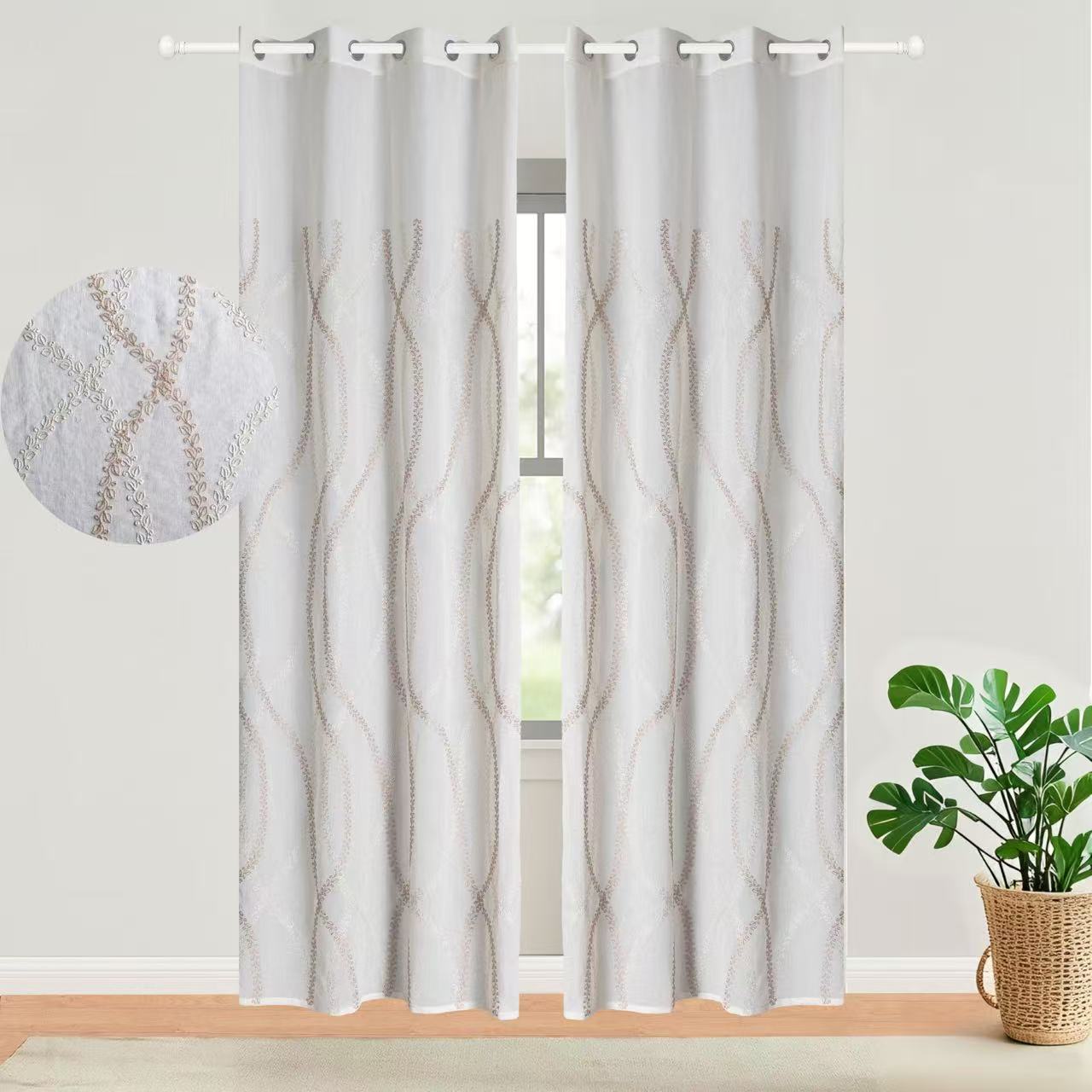 Embroidery curtain,embroidery sheer curtain,sheer curtain,cord embroidery,chenille yarn