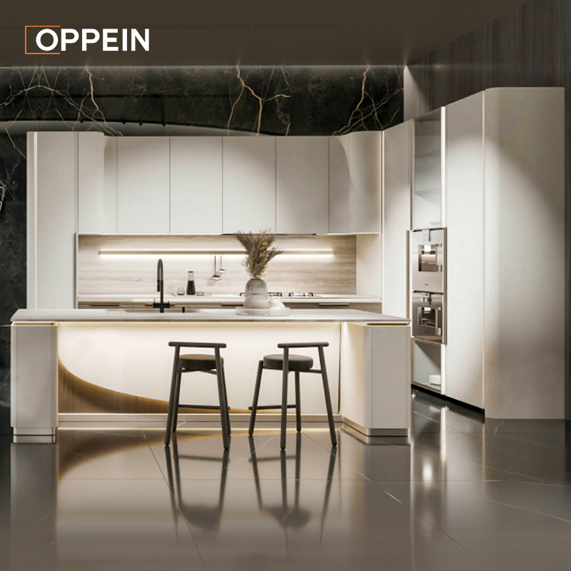 Modern Slim Shaker White and White Oak Kitchen Cabinets