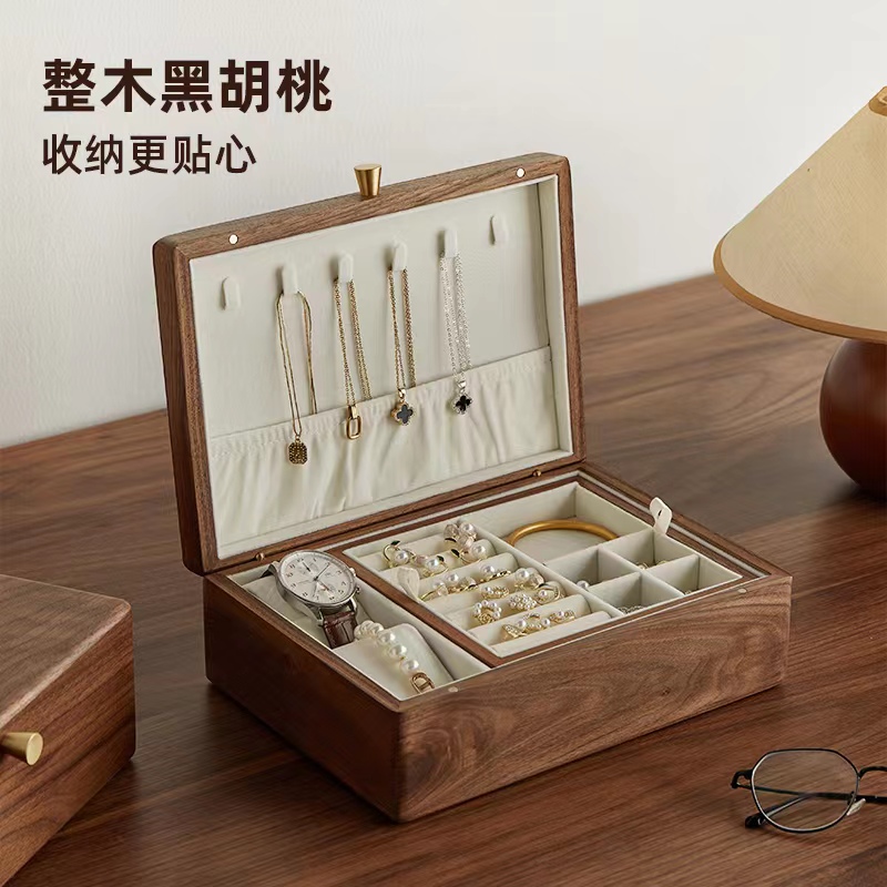 Solid wood jewelry box storage box, high-end exquisite vintage style, premium walnut necklace gift