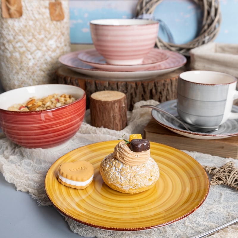 18pcs Dinner Set Hand Painting With Brown Brush Rim In 5ply Color Box