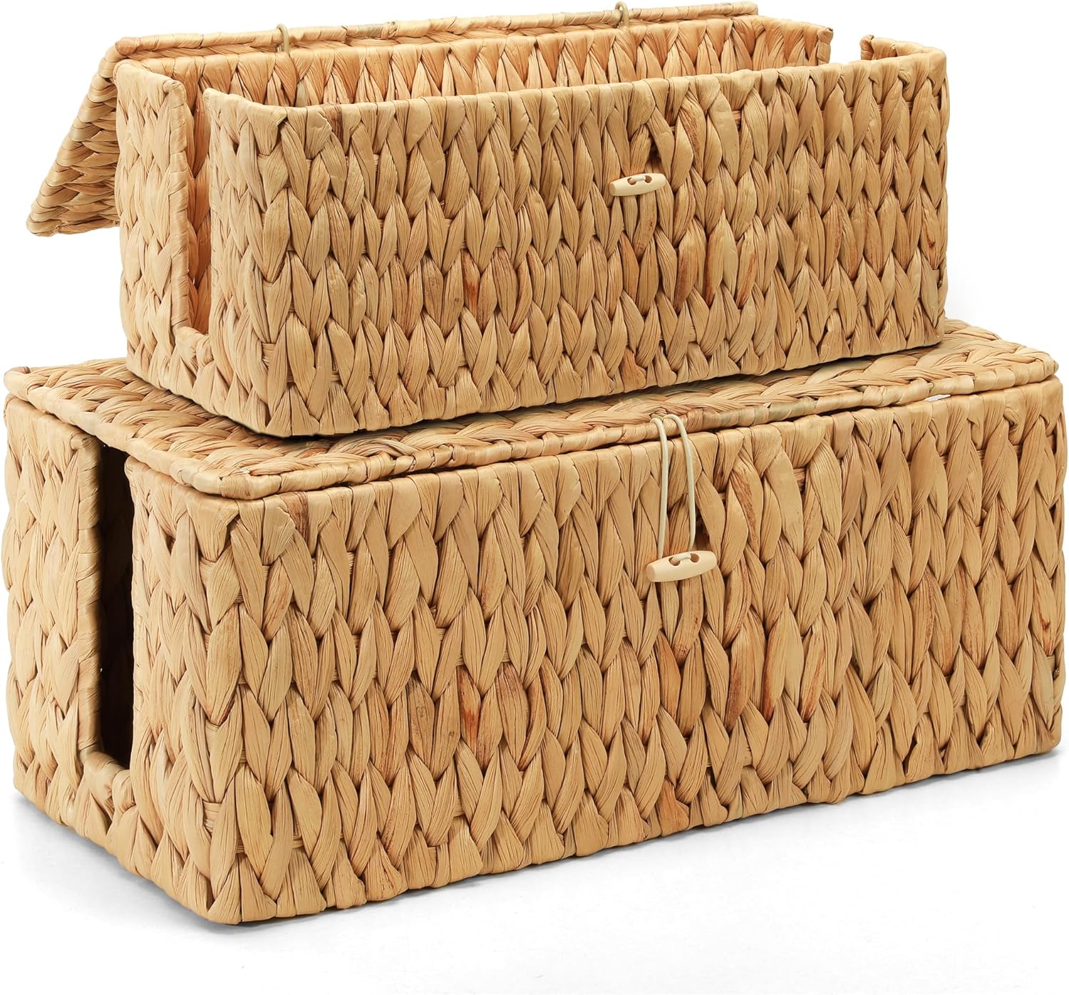 Hand-woven water hyacinth grass storage box; hidden plug storage box.