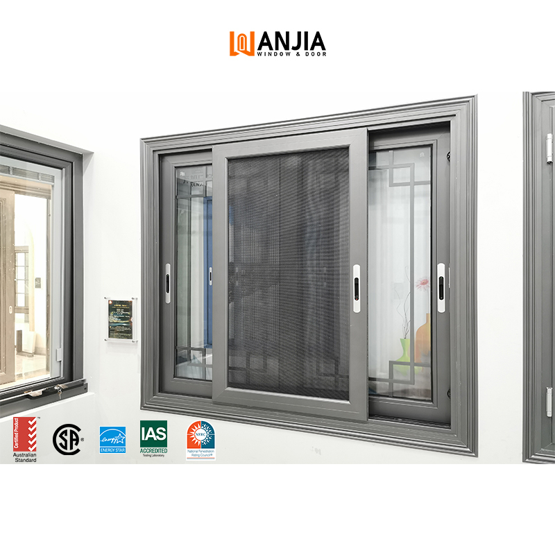 WANJIA Soundproof and waterproof mosquito nett aluminum double glazed sliding windows for houses