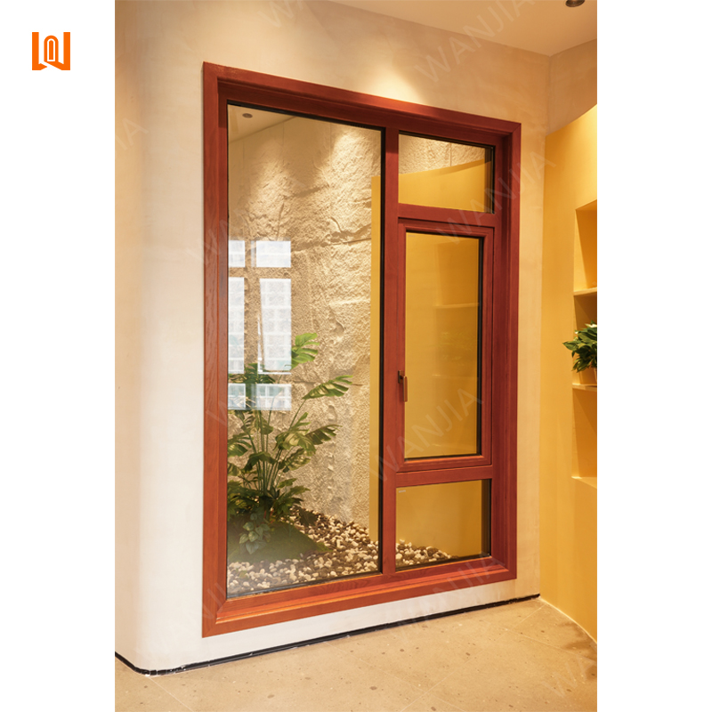 WANJIA Custom Modern Interior Wooden Window Grille Design French Window Aluminum Clad Window