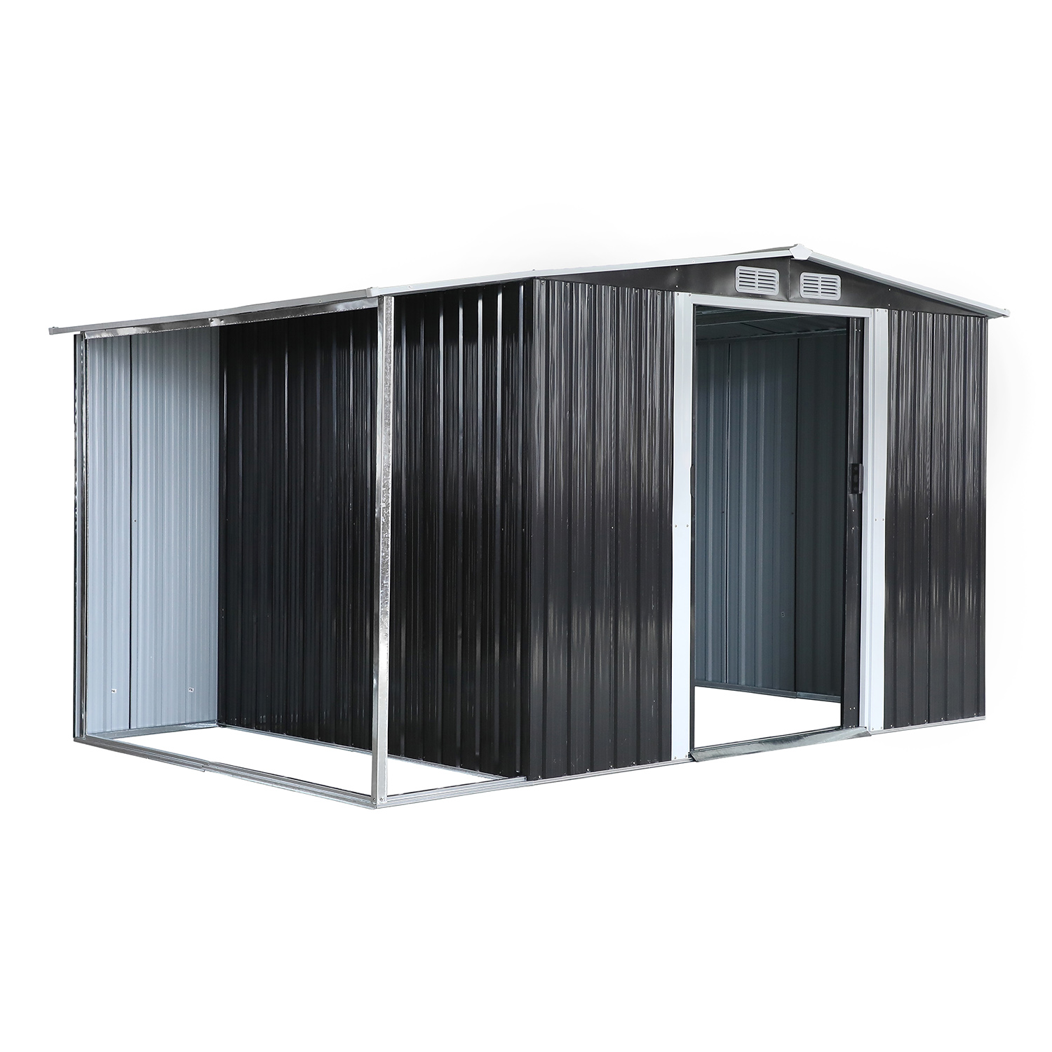 Garden shed with wooden storage