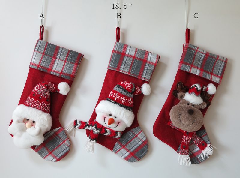 Red Grey Collection Santa Snowman Moose Stocking Christmas Decoration