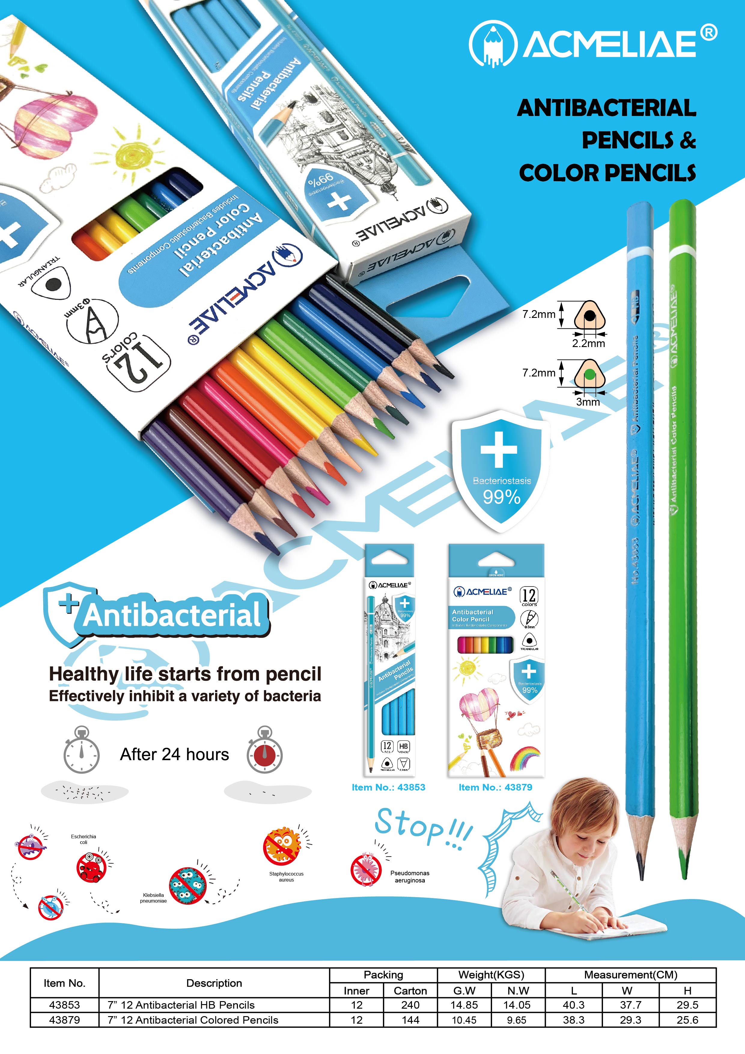 Antibacteri Color Pencil and Graphite Pencil End Dipped-Triangular(Spot supply)