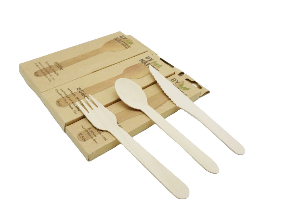 ECOLIFE 160mm Wooden Cutlery Wholesale 100% Natural Disposable Wooden Cutlery Set