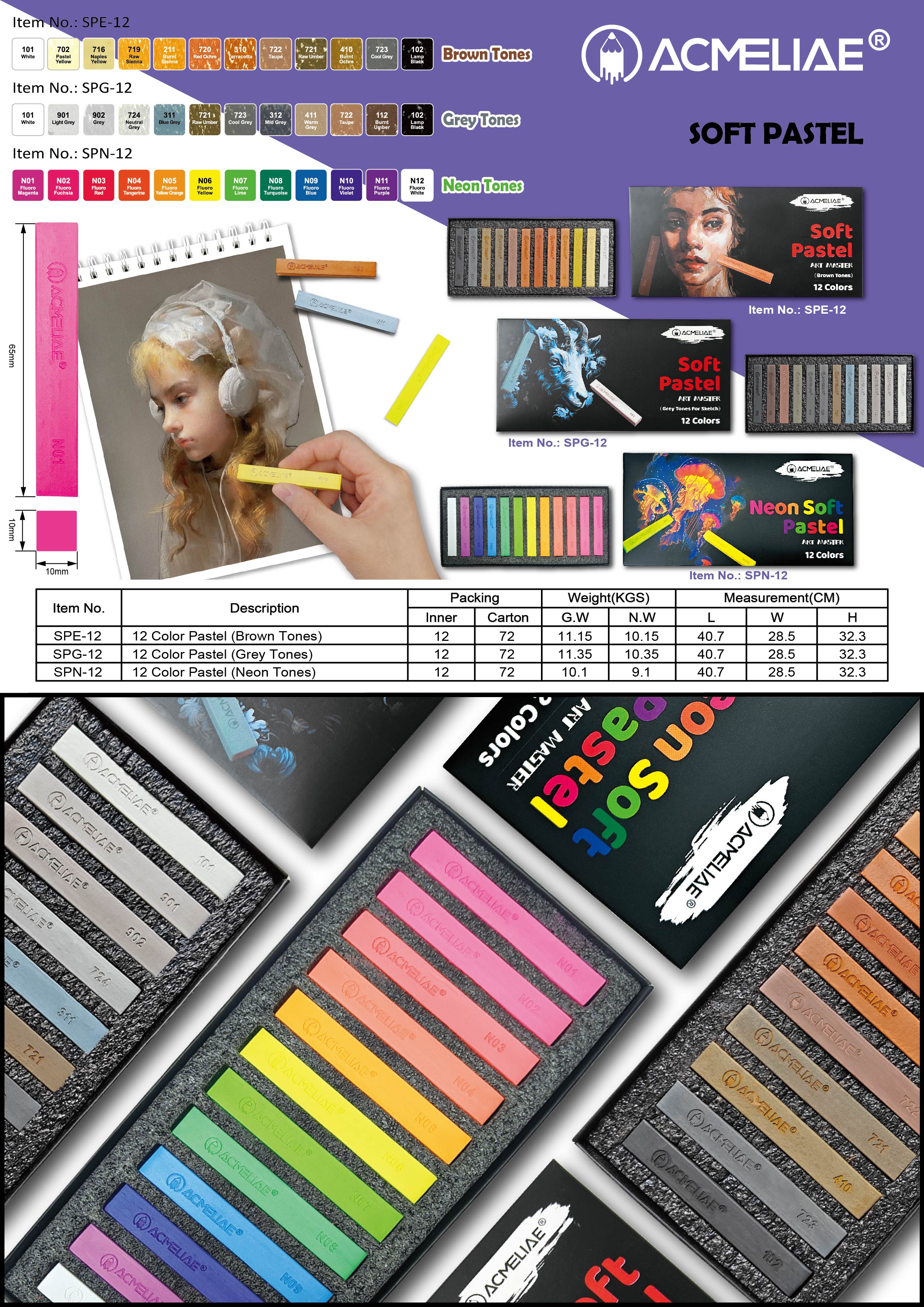 Brown/Grey/Neon 12 colors soft pastel