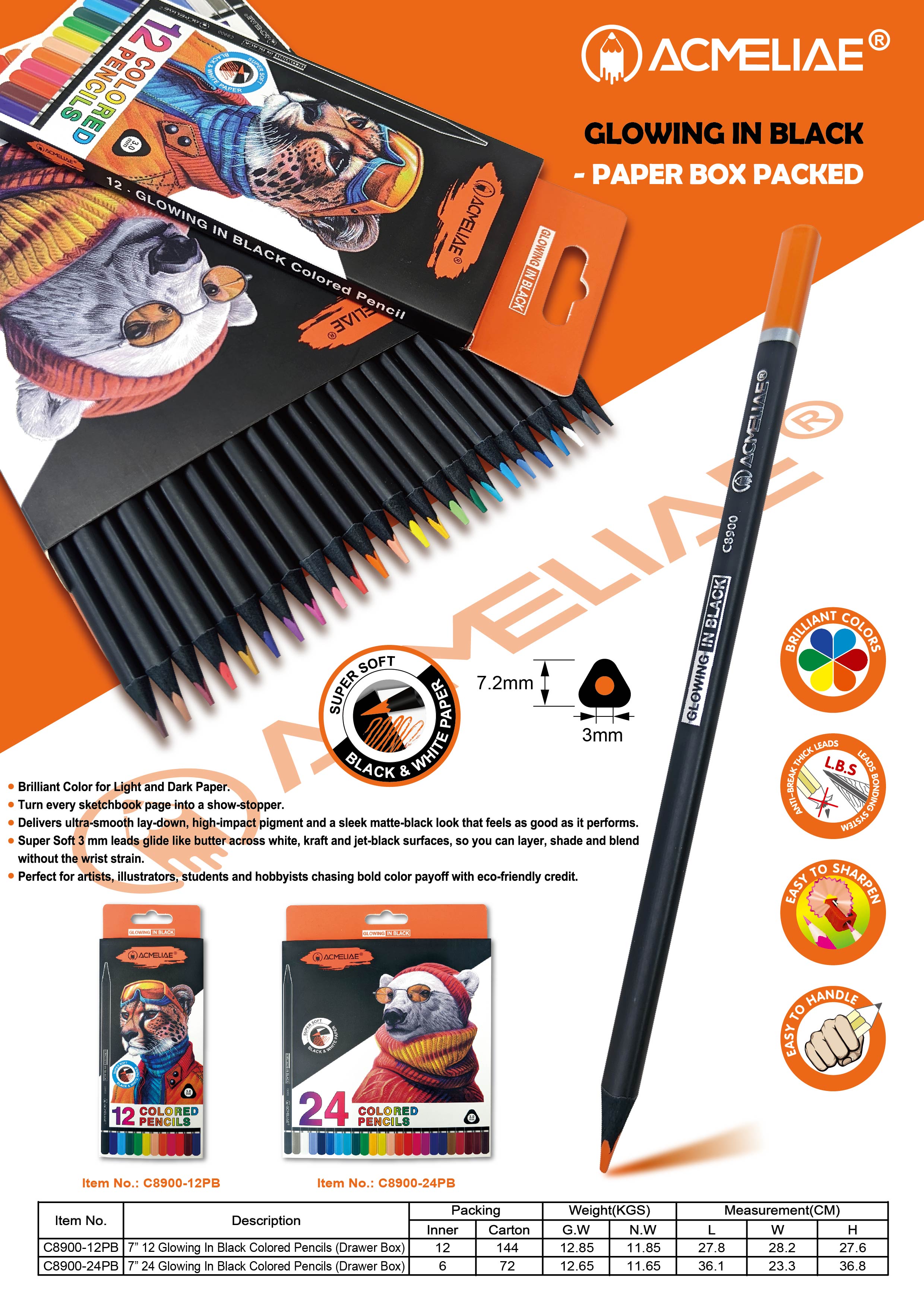 12colors/24colors Black wood color pencil highlight color in dark