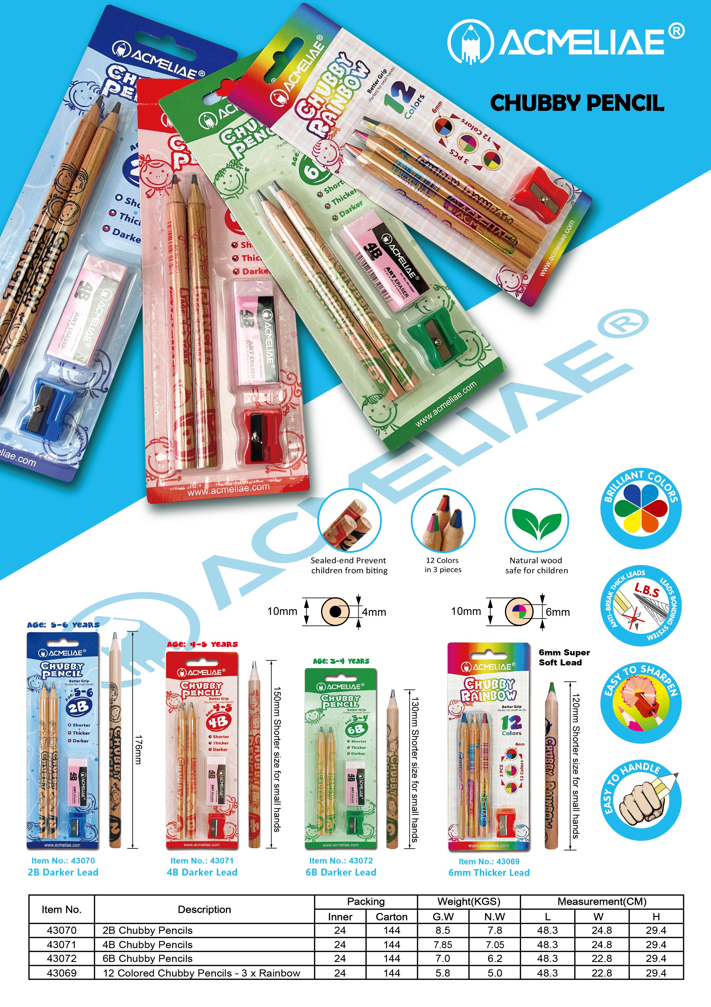 2B/4B/6B Chubby Cedar Wood Pencil/Chubby Cedar Wood Color Pencil-Round