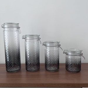 Gray Gradient Glass Storage Jar With Glass Lid And SS Clip