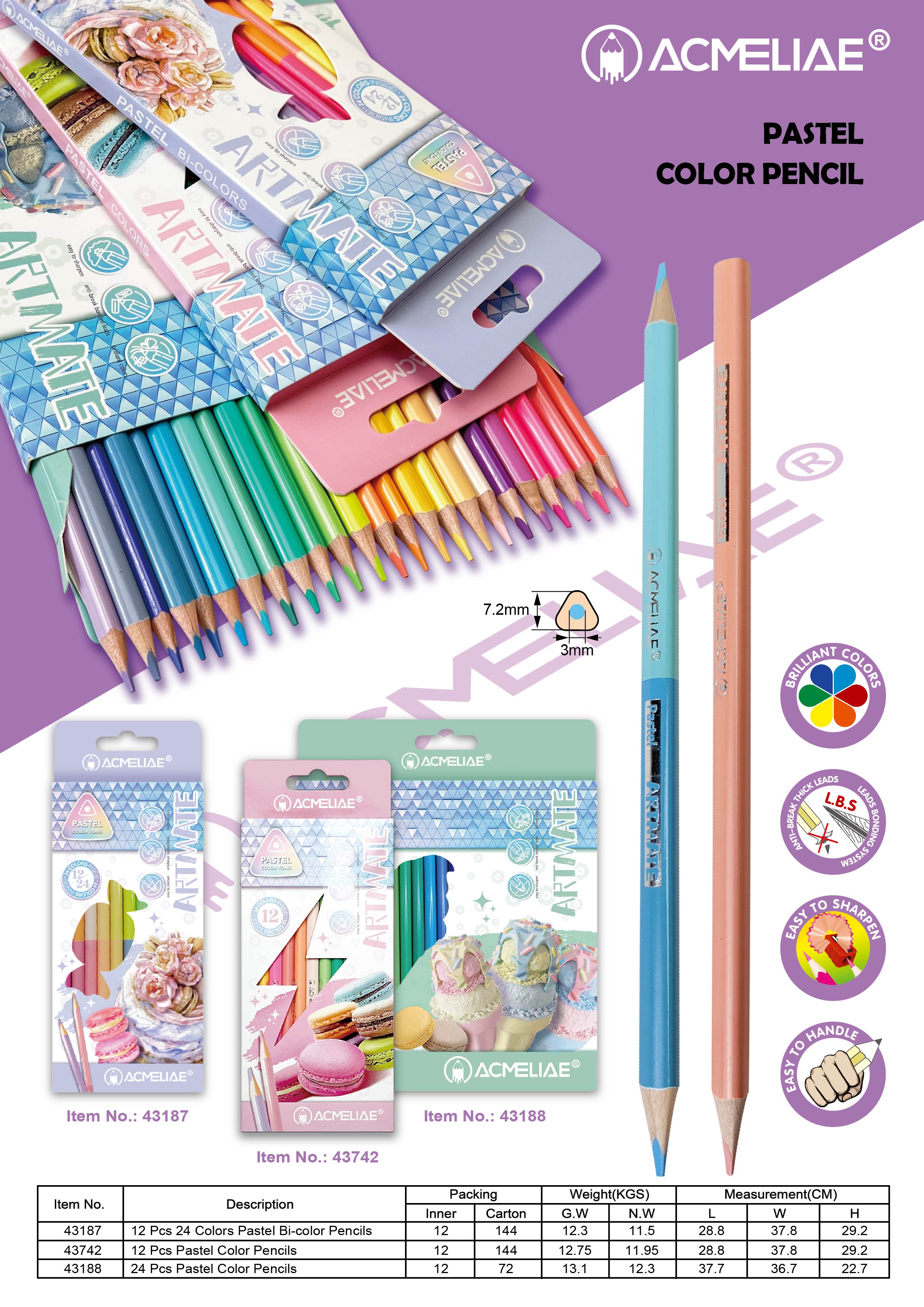 12C/24C/12pcs24colors high quality pastel colored pencils
