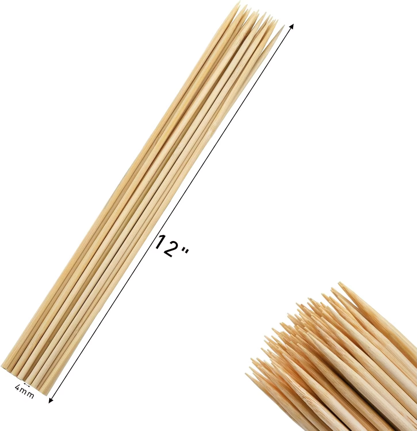 ECOLIFE 12inch Bamboo BBQ Stick Disposable Bamboo Skewer