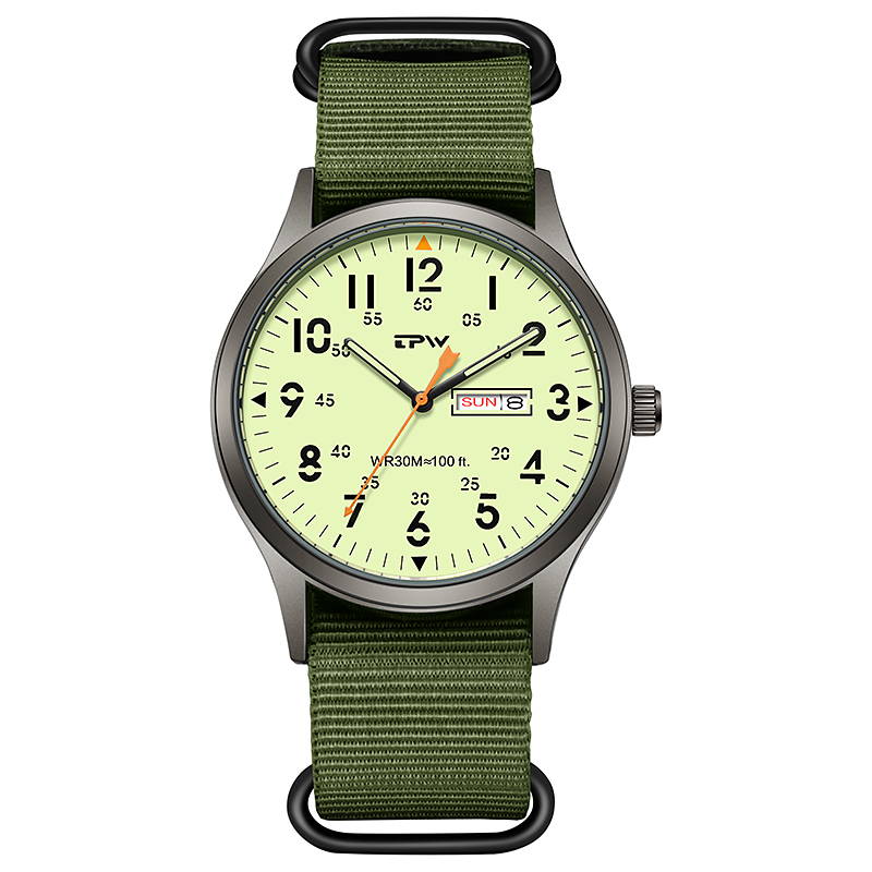 TPW K7102 New Fashion Sport Green Luminous Nylon Quartz Watch for Men Wholesale Wrist Watches