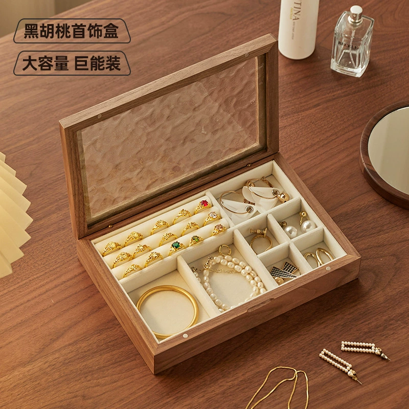 Solid Black Walnut Jewelry Box, High-End Exquisite Wooden Ring Storage Box