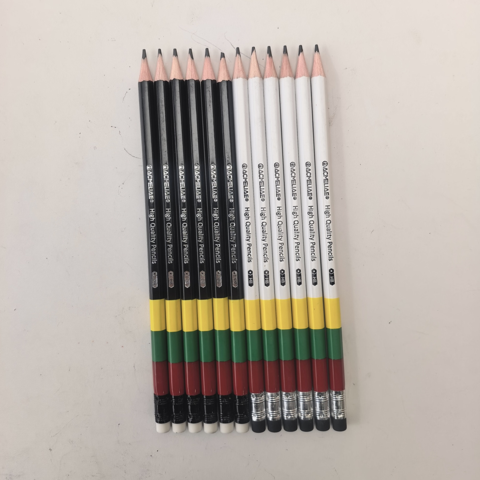 Four colors coating HB pencil with eraser