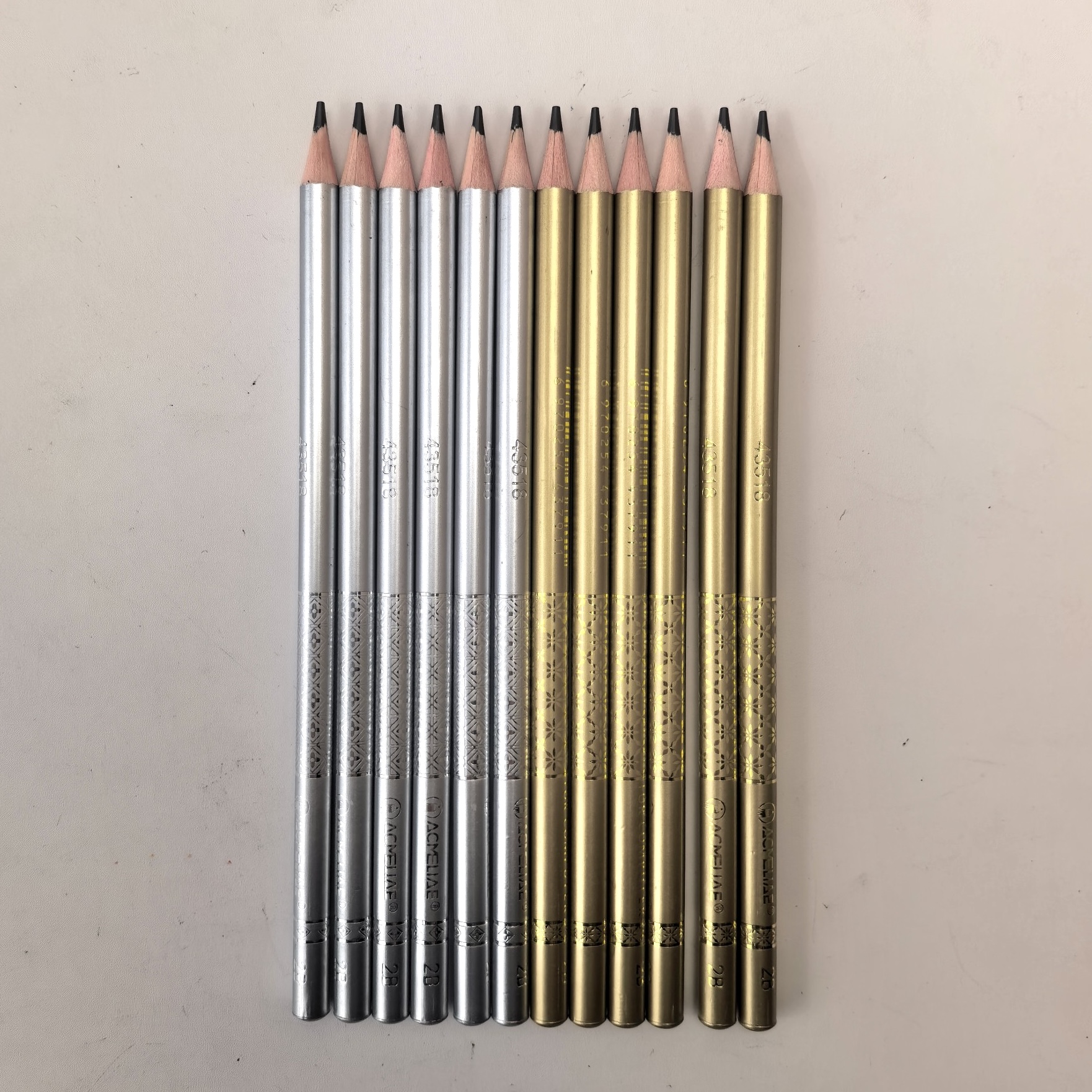 Gold & Silver 2B pencil end dipped