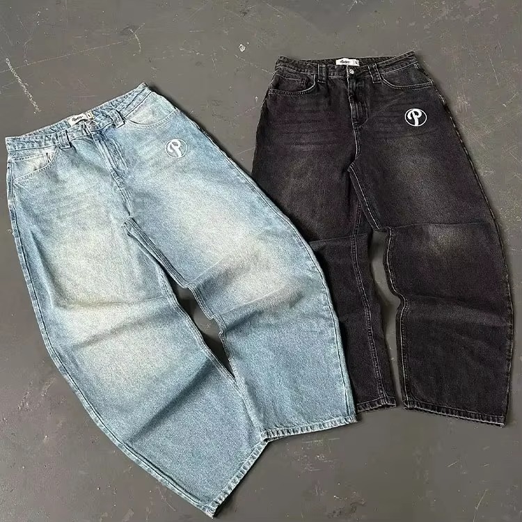 Custom Embroidered Streetwear Jeans Straight Y2K Boys Baggy Jeans Acid Wash Plus Size Men's Jeans