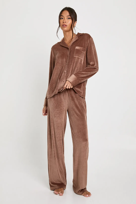 Rib Velour Trouser PJ Set