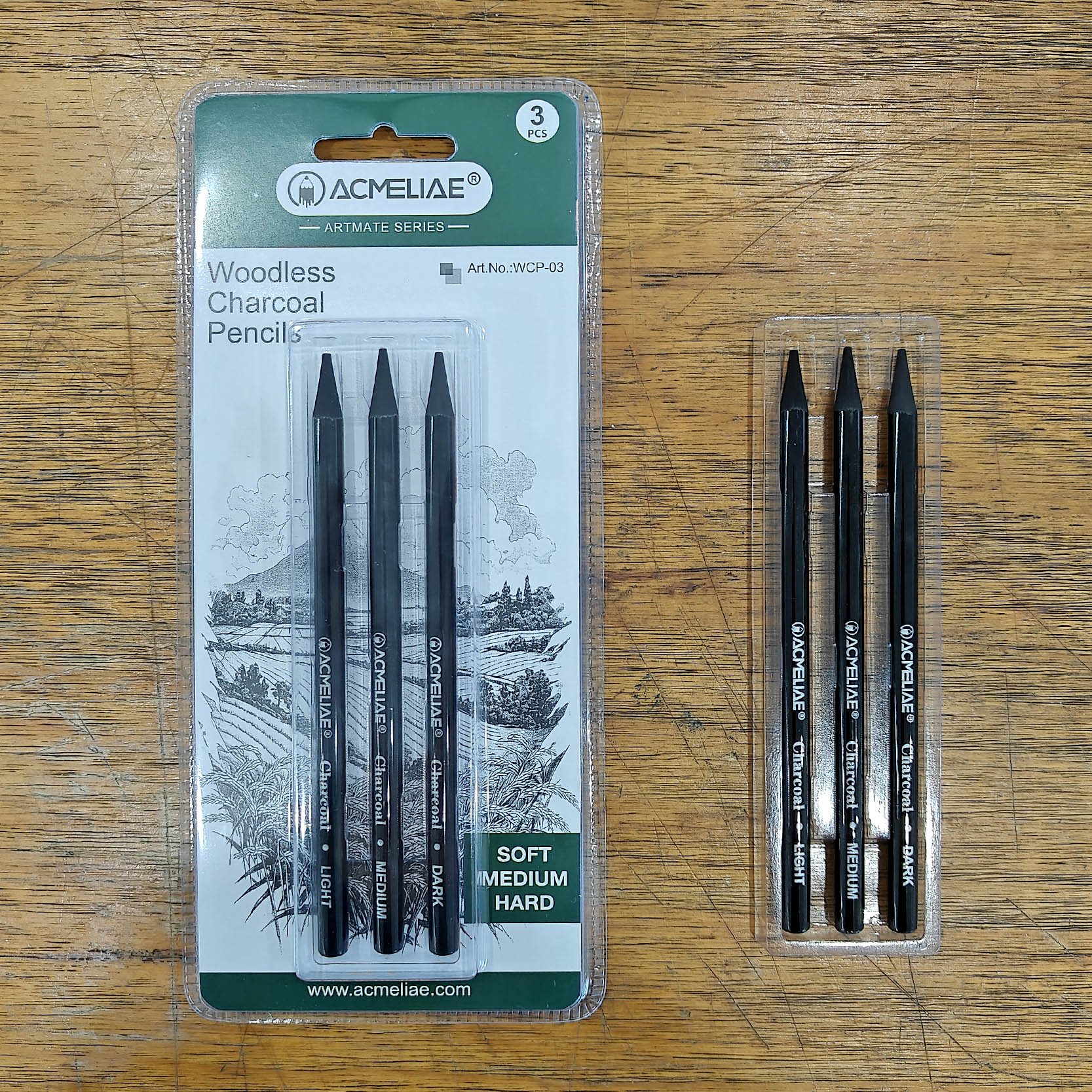 3pcs woodless charcoal pencils in blister card