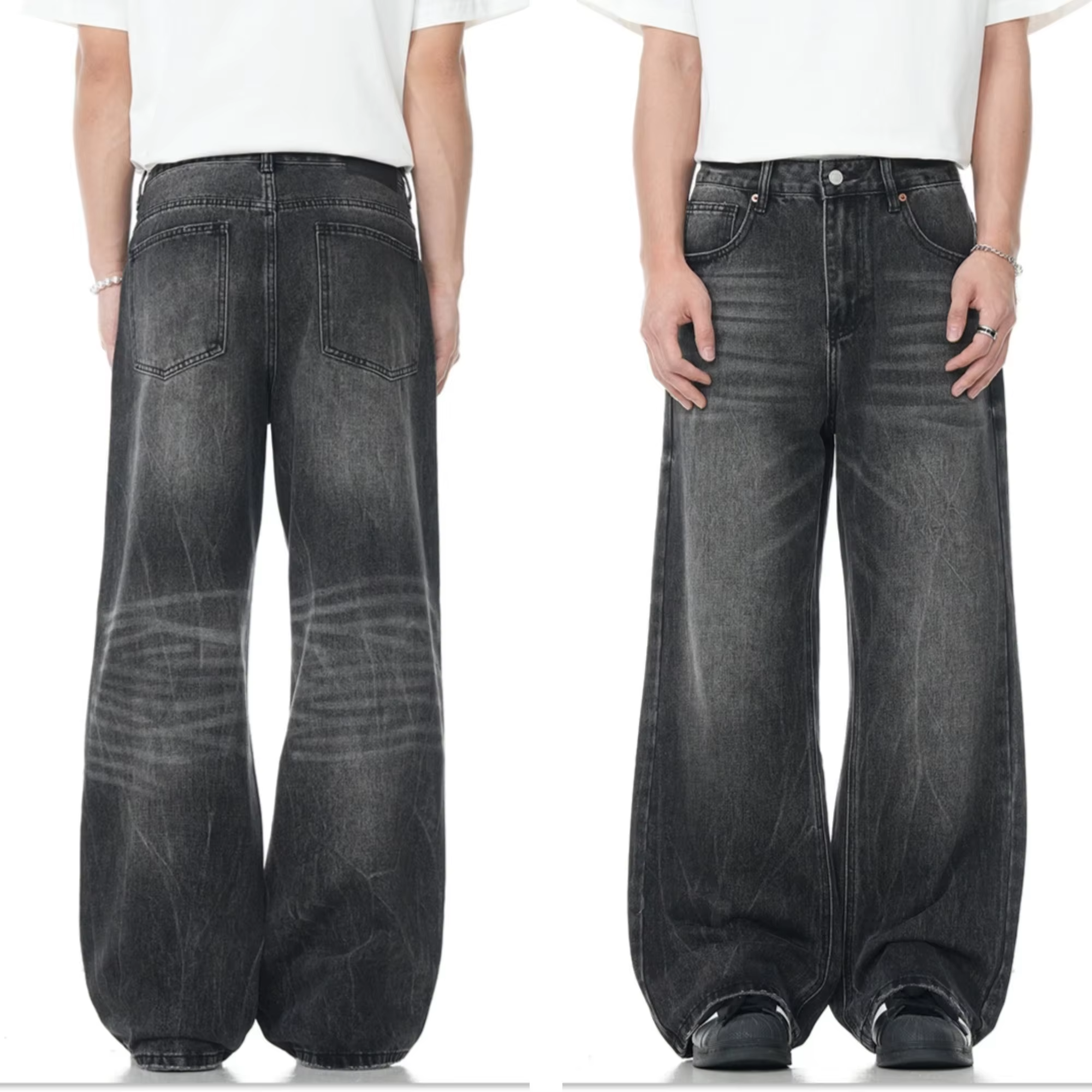 Custom Manufacturer Streetwear Vintage Washed Baggy Jeans Men Wide Leg Plus Size Straight Jeans